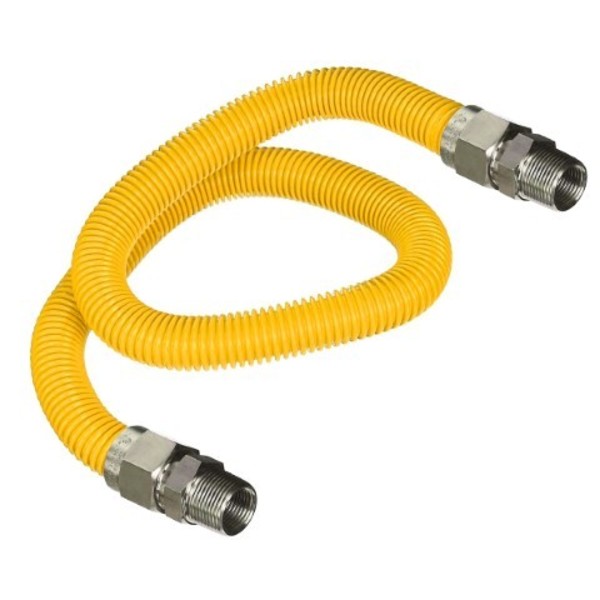 Flextron Gas Line Hose 1/2'' O.D.x60'' Len 1/2"x3/8" MIP Fittings Yellow Coated Stainless Steel Flexible FTGC-YC38-60D